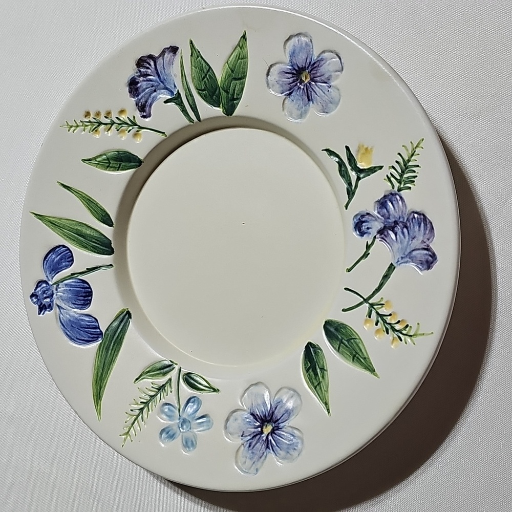 Ceramic Blue Iris & Wildflowers Plate/Candle holder